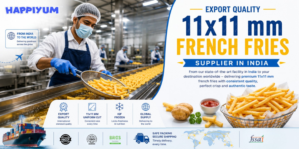 Fournisseur de Frites Françaises 11×11 mm de Qualité Export en Inde